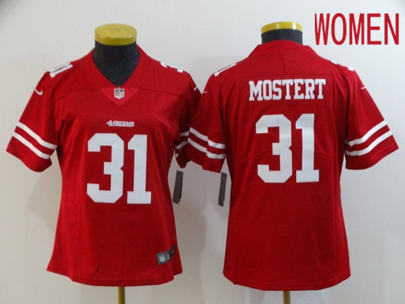 Women San Francisco 49ers #31 Mostert Red Nike Vapor Untouchable Limited NFL Jersey->women nfl jersey->Women Jersey
